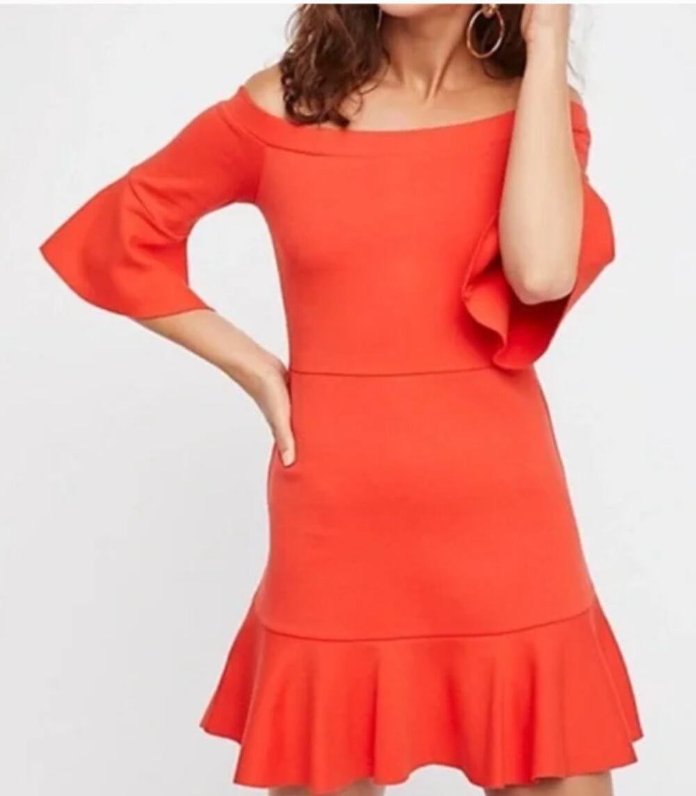 Free People red orange dress medium off shoulder